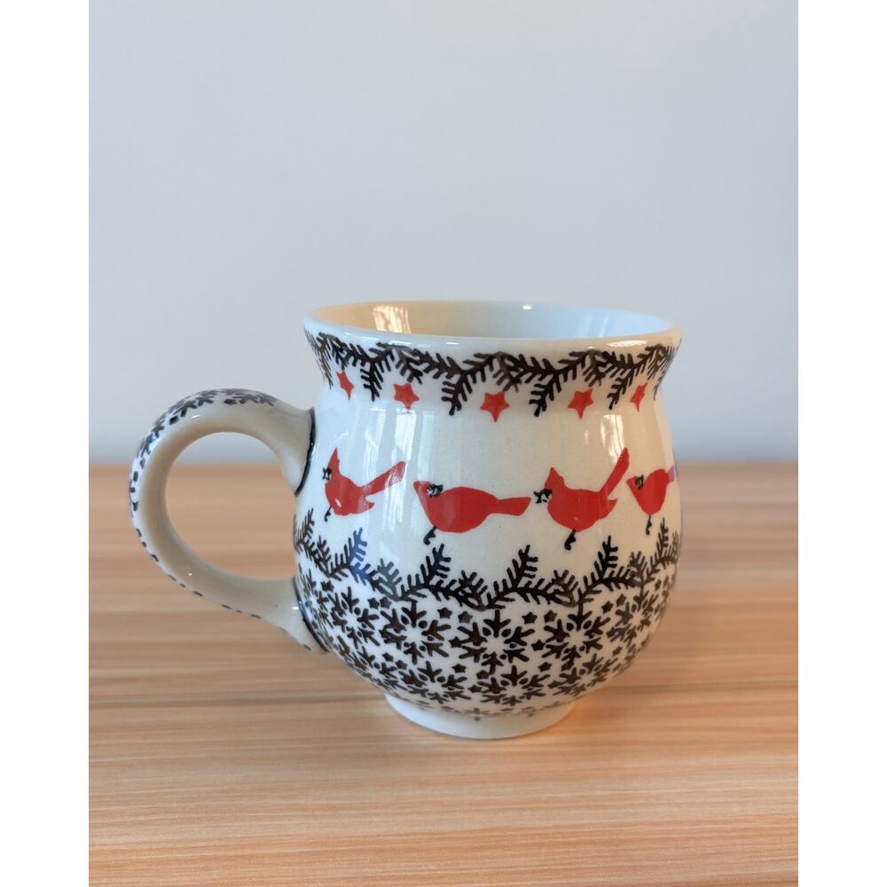 Cardinal Mug Manufaktura Polish Pottery Hand Painted Boleslawiec